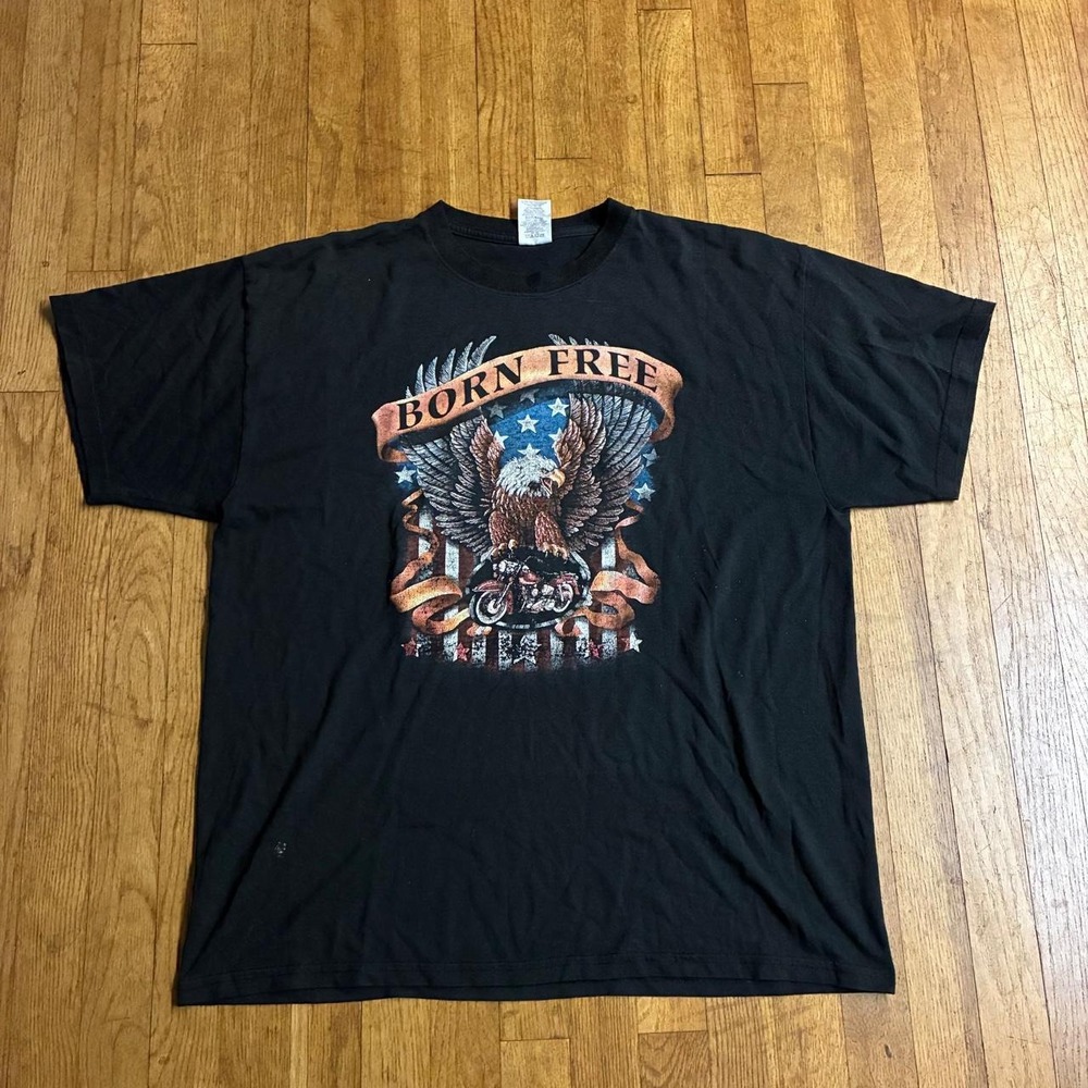 Vintage Jerzees Born Free Motorcycle Eagle USA T-Shirt XL Black Biker Tee